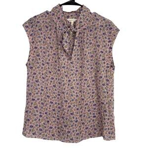 REBECCA TAYLOR Zelma Sleeveless Floral Tie Front Blouse Knotted Keyhole silk
